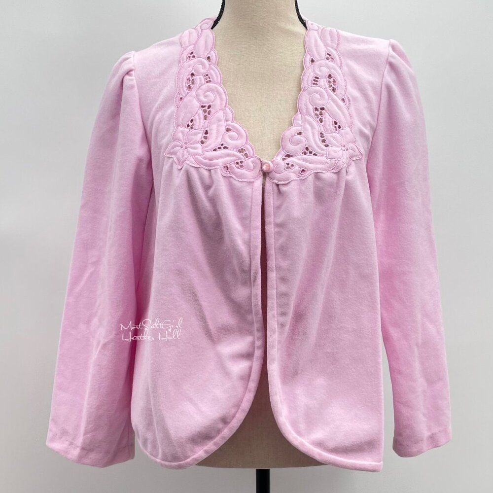 Vintage Kayser Pink Long Sleeve Embroidered Buttoned Sleep Cardigan Top Medium
